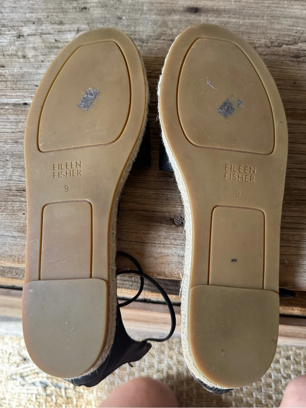 Eileen Fisher Women’s Black Leather Espadrille Criss Cross Zip Back Sandals Sz 9